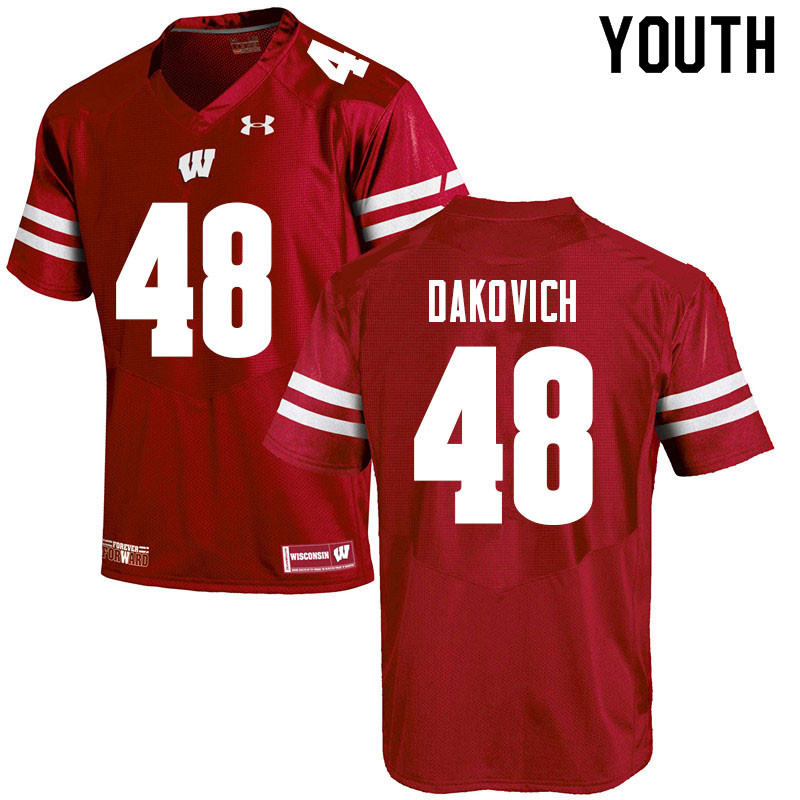 Youth #48 Cole Dakovich Wisconsin Badgers College Football Jerseys Sale-Red